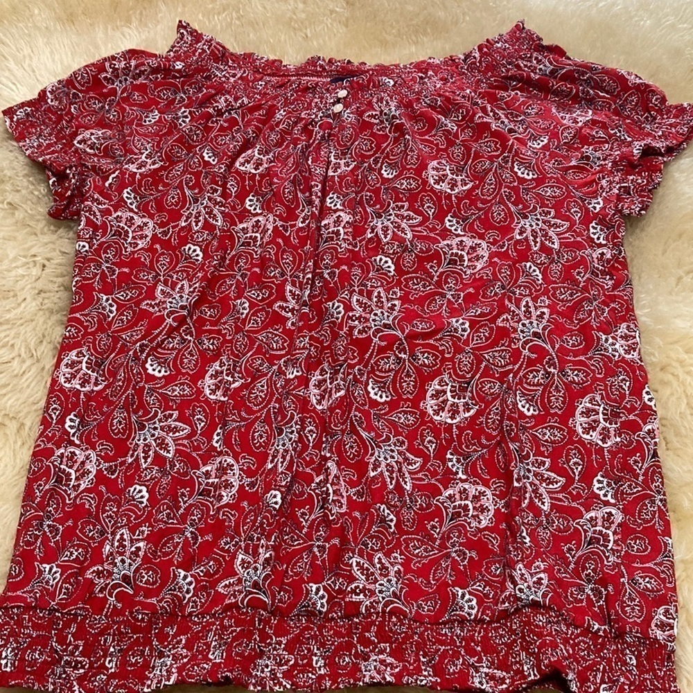 Chaps red elastic collar top size L